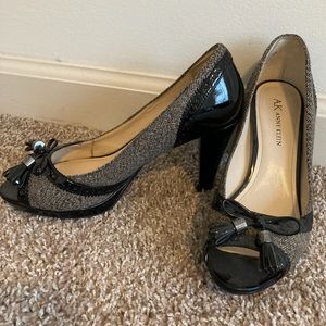 Anne Klein black and gray peep toe heels, size 6.5